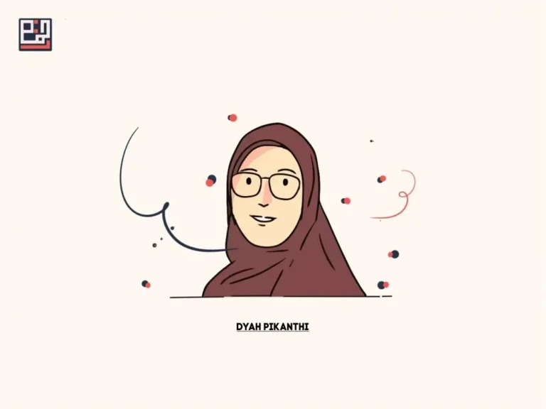 Ilustrasi kartun seorang wanita berhijab memakai kacamata dengan tulisan "DYAH PIKANTHI".