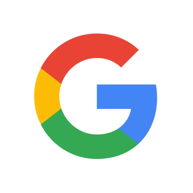 Logo Google berwarna-warni dengan latar belakang hitam.