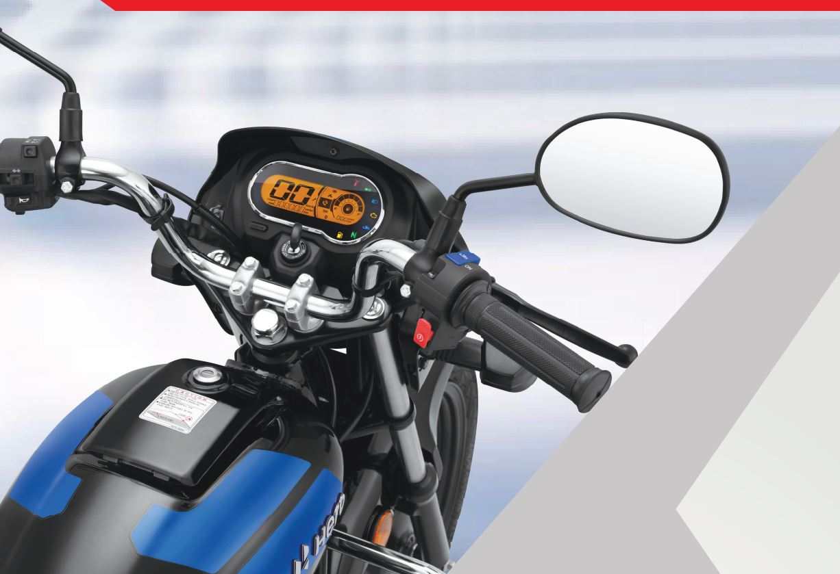 Detail dashboard dan stang motor bebek dengan panel instrumen digital.