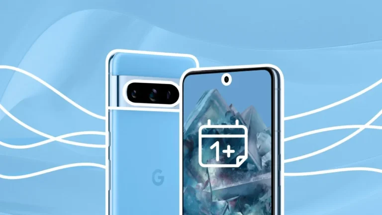 Ilustrasi ponsel berwarna biru dengan ikon kalender 1+ di layar.