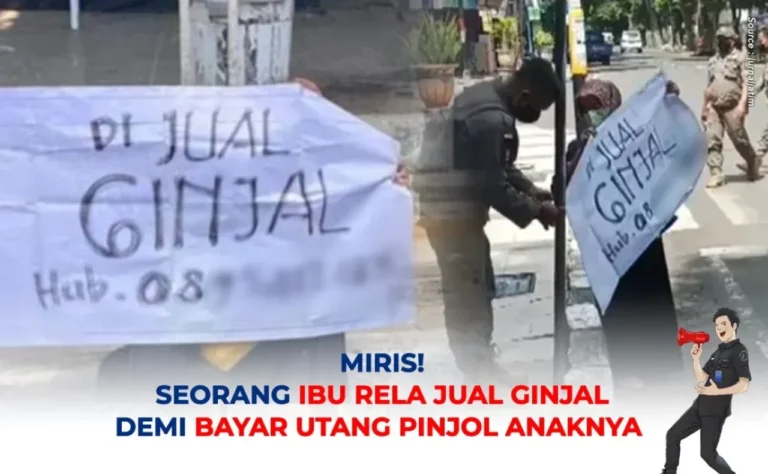 Spanduk bertuliskan "Dijual Ginjal" dengan nomor telepon, sorotan masalah pinjol.