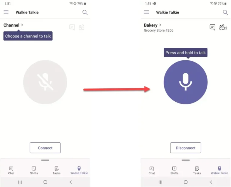 Tampilan layar ponsel fitur Walkie Talkie dengan tombol mikrofon aktif.