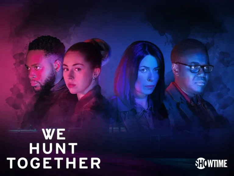 Poster serial TV "We Hunt Together" menampilkan empat aktor dengan pencahayaan merah dan biru.