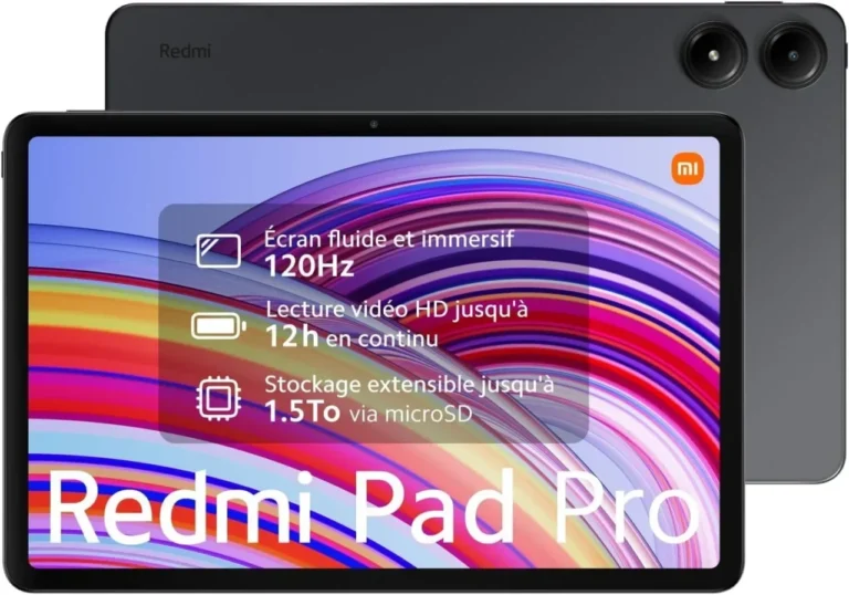 Dua tablet Redmi Pad 8 Pro berwarna abu-abu dengan layar menyala menampilkan spesifikasi.