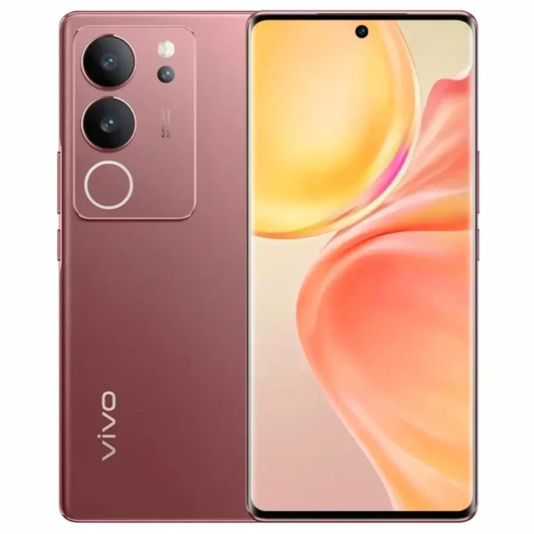 Bocoran desain Vivo V60e warna pink dengan kamera belakang ganda dan layar lengkung.