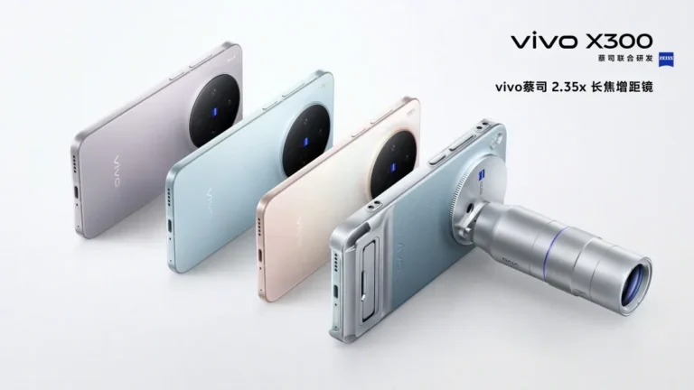 Deretan ponsel Vivo X300 dan X300 Pro dengan berbagai pilihan warna dan lensa zoom.