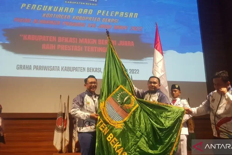 Pelepasan kontingen Kabupaten Bekasi untuk Pekan Olahraga Provinsi XIV Jawa Barat 2022.
