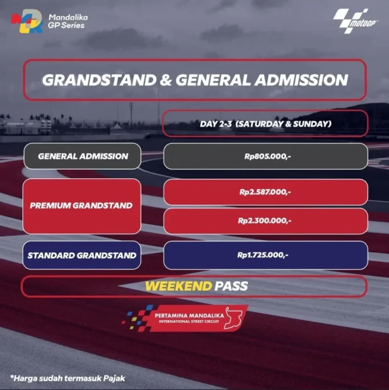Daftar harga tiket MotoGP Mandalika untuk kategori grandstand dan general admission akhir pekan.