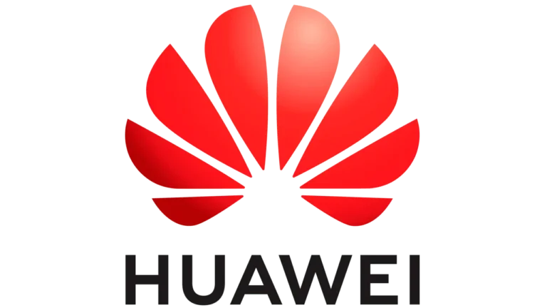 Logo perusahaan teknologi Huawei berwarna merah dengan teks 'HUAWEI' di latar belakang hitam.