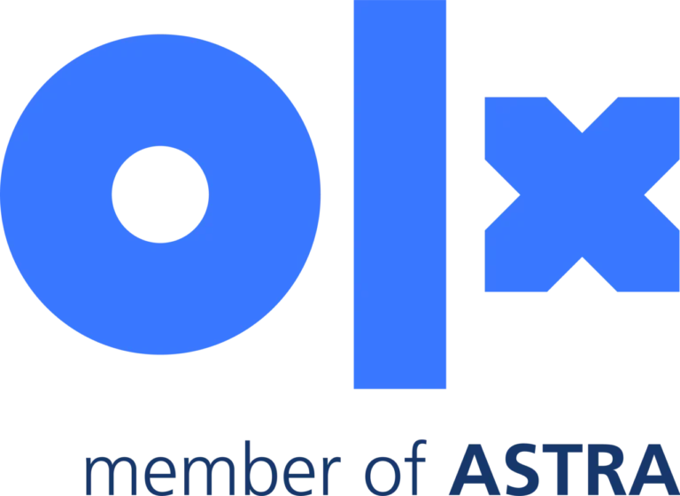 Logo OLX berwarna biru dengan tulisan "member of ASTRA" di bawahnya.